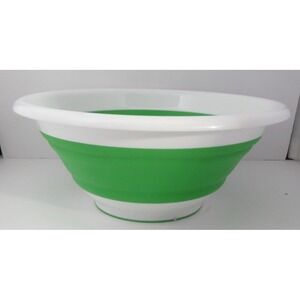 The Pampered Chef 2 QT Collapsible Serving Bowl Silicone Green & White No Lid